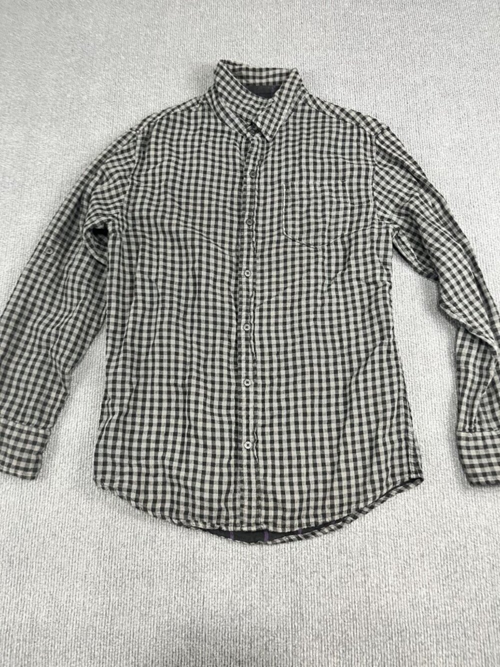 Tony Hawk Mens Black & Gray Checkered Button-Up Long Sleeve Shirt Size M